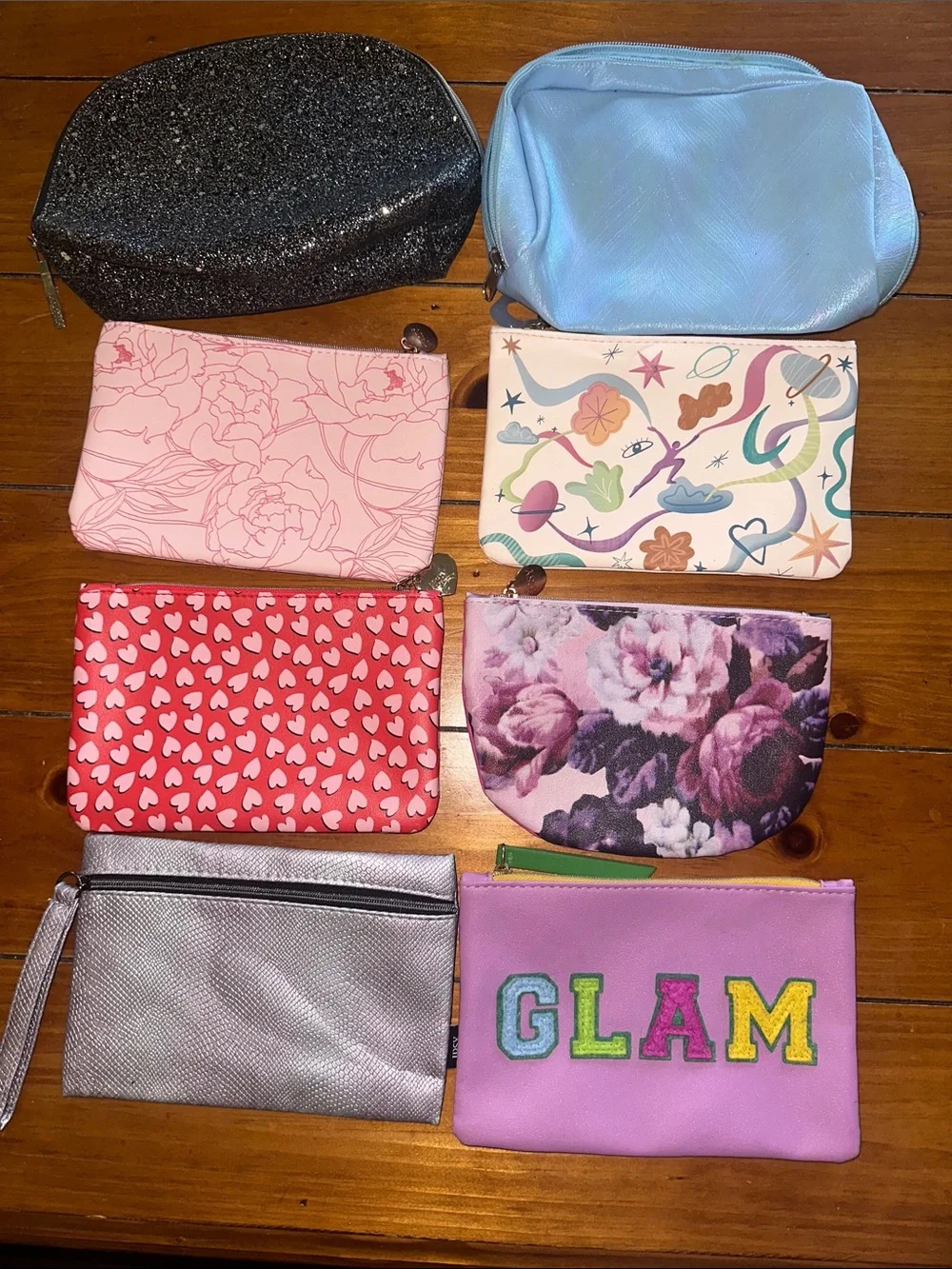Cosmetic Pouch Set - Black, Light Blue, Pink, Red, Purple, Silver